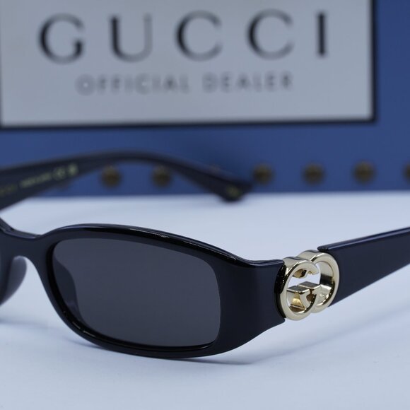 Gucci GG1661S 001 Rectangle Sunglasses - Shiny Black\Grey - Picture 6 of 14
